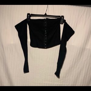 Black Long Sleeve Off-The-Shoulder Cropped Top